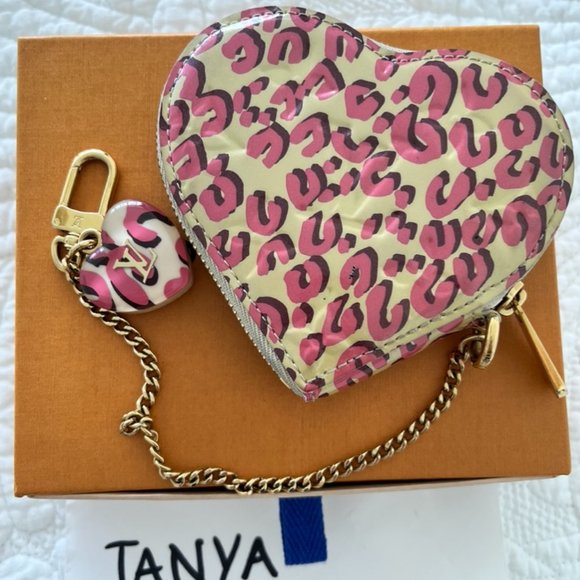 Louis Vuitton Heart Shaped Leopard Vernis Coin Purse Wallet Keychain Pouch - Picture 5 of 6